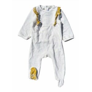 Jacadi Paris Baby Girl Velour Footie 6M Ivory Floral Ruffle Sleeper French